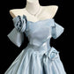 Pretty Light Blue Ball Gown Off-The-Shoulder Handmade Flowers Satin Dress Quinceanera Dress 16 L230