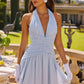 Fashionable Homecoming Dress Halter A-Line Pleated Back to School Outfits Party Dress D7835