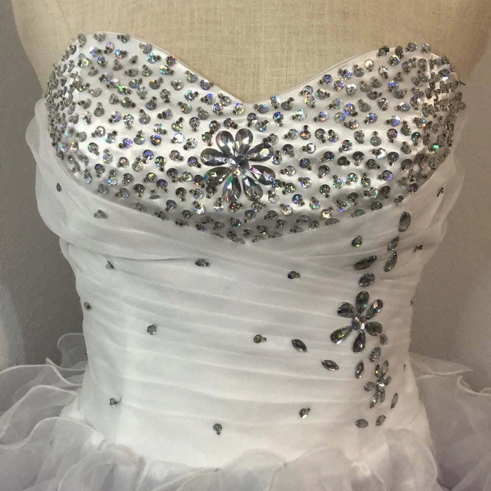 Stunning Homecoming Dress Sweetheart Rinestone Sequins Pleated Tulle Cascade Back to School Outfits Party Dress D7934