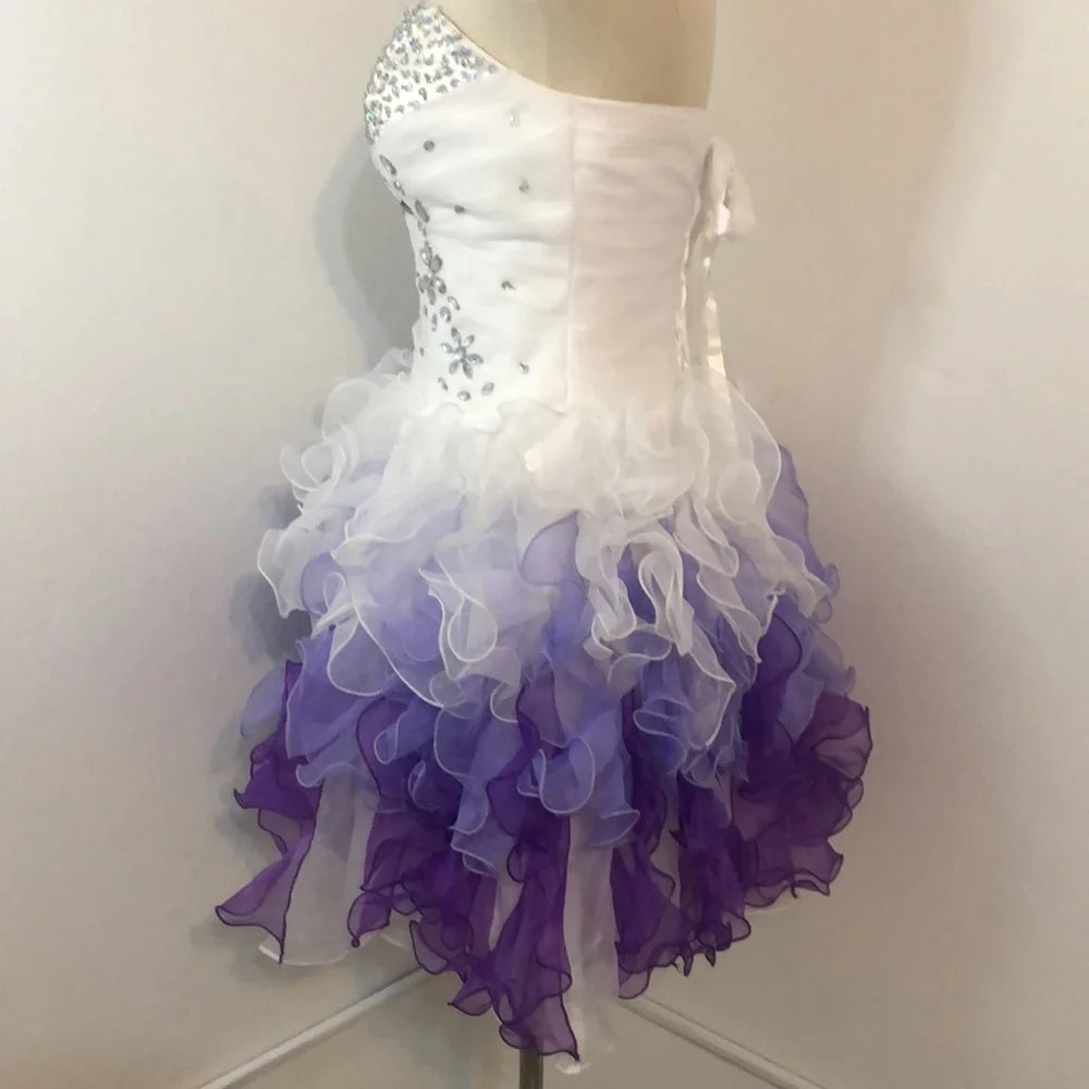 Stunning Homecoming Dress Sweetheart Rinestone Sequins Pleated Tulle Cascade Back to School Outfits Party Dress D7934