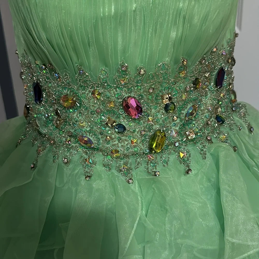 Stunning Homecoming Dress Sweetheart Rinestone Beaded Tulle Cascade A-Line Back to School Outfits Party Dress D7931