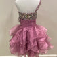 Stunning Homecoming Dress One Shoulder Beaded Sequins Tulle Rinestone Cascade Flower Back to School Outfits Party Dress D7938