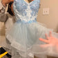 Unique Homecoming Dress Sweetheart Tulle Applique Bead Cascade Back to School Outfits Party Dress  D7744