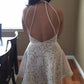 Nice Homecoming Dress Halter Lace Backless Pleated Back to School Outfits Party Dress D7448