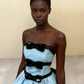 Light blue satin ball gown model wearing detail 