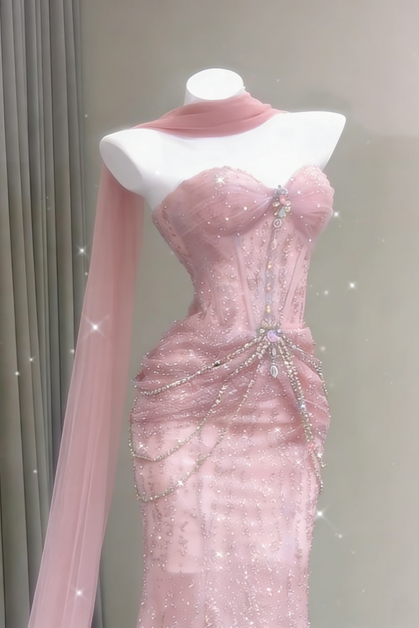 Mermaid light Pink evening dress front view
