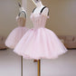 Cute Homecoming Dress Spaghetti Straps Tulle Sequins Short Prom Dress Back to School Outfits Party Dress  D6091