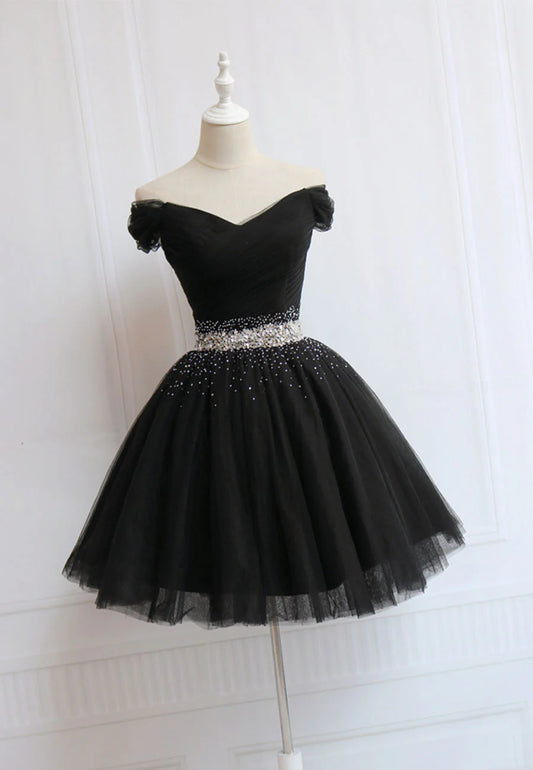 Elegant Homecoming Dress Off the Shoulder Tulle Rinestone Short Prom Dress Back to School Outfits Party Dress  D6098