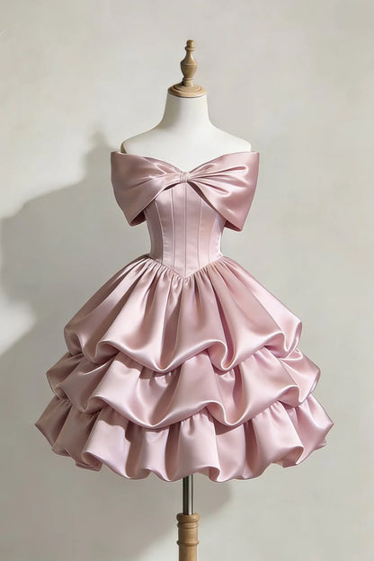 Vintage  Homecoming Dress Strapless Bowknot Short Pleated Prom Dress Back to School Outfits Party Dress  D6045
