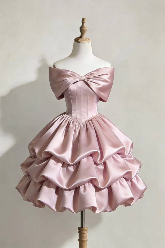 Vintage  Homecoming Dress Strapless Bowknot Short Pleated Prom Dress Back to School Outfits Party Dress  D6045