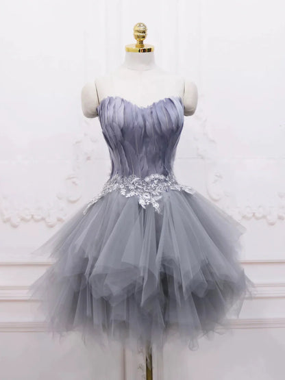 New Homecoming Dress Sweetheart Lace Feather Short Prom Dress Back to School Outfits Party Dress  D6084