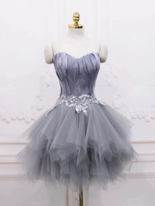 New Homecoming Dress Sweetheart Lace Feather Short Prom Dress Back to School Outfits Party Dress  D6084