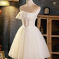 New Homecoming Dress Strapless Tulle Beaded Short Prom Dress Back to School Outfits Party Dress  D6086