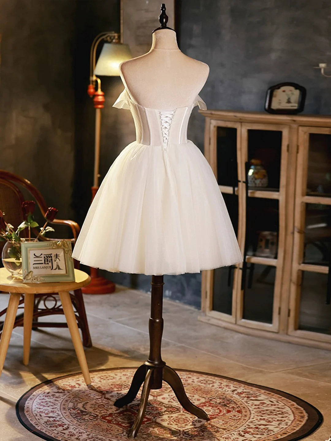 New Homecoming Dress Strapless Tulle Beaded Short Prom Dress Back to School Outfits Party Dress  D6086