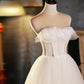 New Homecoming Dress Strapless Tulle Beaded Short Prom Dress Back to School Outfits Party Dress  D6086