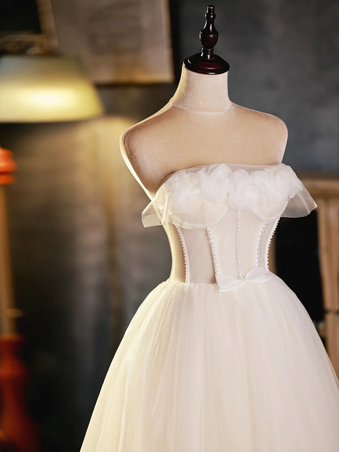 New Homecoming Dress Strapless Tulle Beaded Short Prom Dress Back to School Outfits Party Dress  D6086