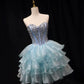 New Homecoming Dress Strapless Tulle Crystal Short Prom Dress Back to School Outfits Party Dress  D6085