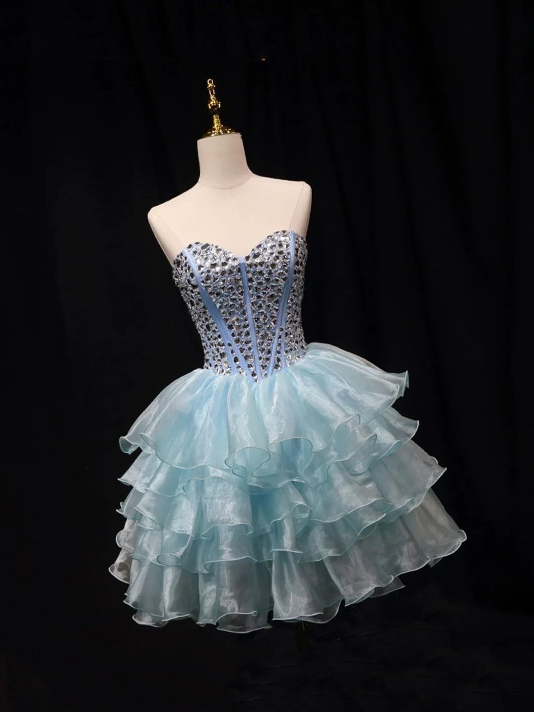 New Homecoming Dress Strapless Tulle Crystal Short Prom Dress Back to School Outfits Party Dress  D6085