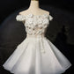 Chic Homecoming Dress Off the Shoulder Lace Flower Short Prom Dress Back to School Outfits Party Dress  D6087
