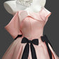 Pretty Homecoming Dress Off-the-Shoulder Bowknot Pleated Short Prom Dress Back to School Outfits Party Dress  D6047