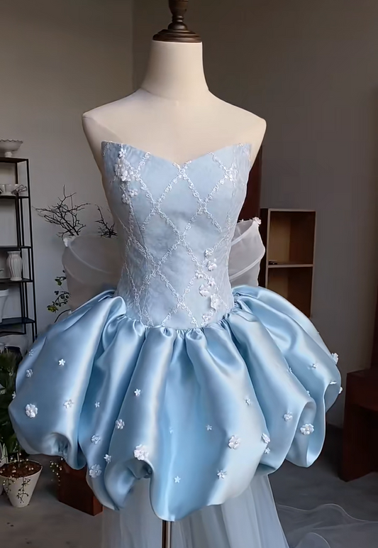 Cute Homecoming Dress Sweetheart Blue Prom Dress Cocktail Dress Birthday Party Dress Back to School Outfits   D2528