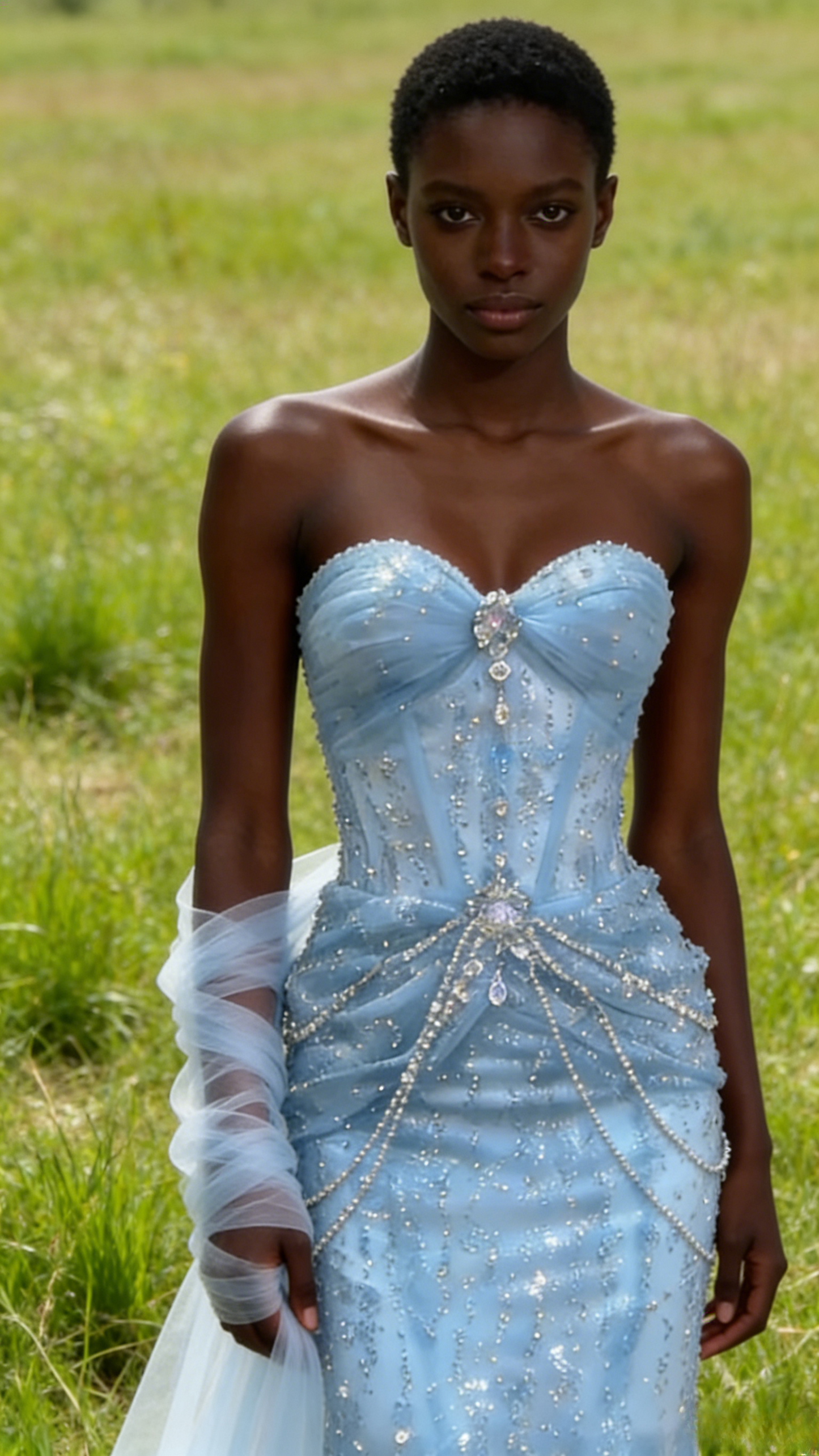 Mermaid light blue evening dress front view