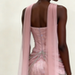 Mermaid light pink evening dress model wear back view