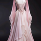 Ombre pink a line v-neck evening dress back view