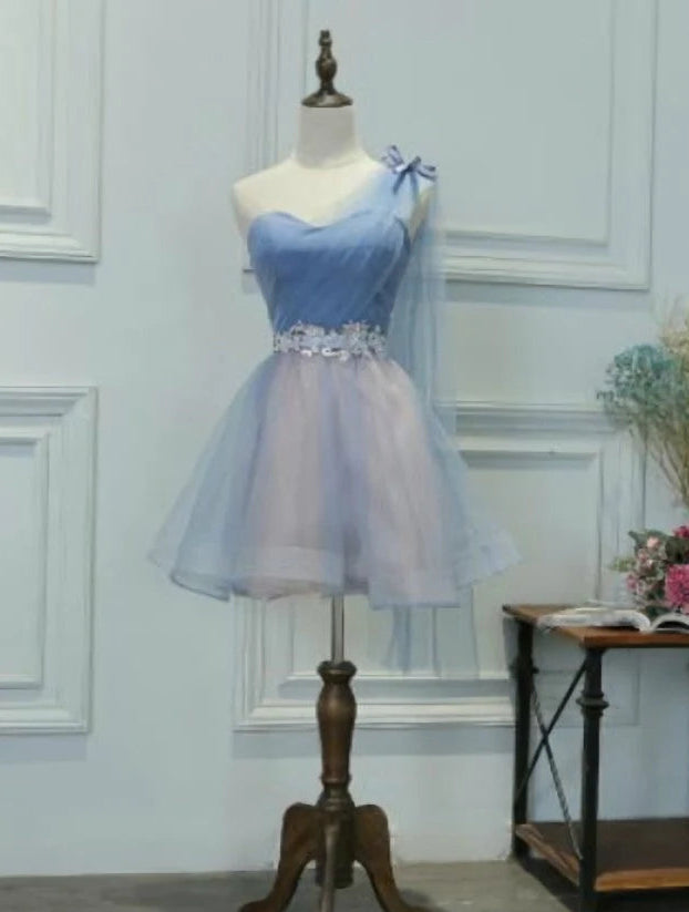 New Homecoming Dress One Shoulder Sweetheeart Tulle Applique Bowknot Back to School Outfits Party Dress D7621