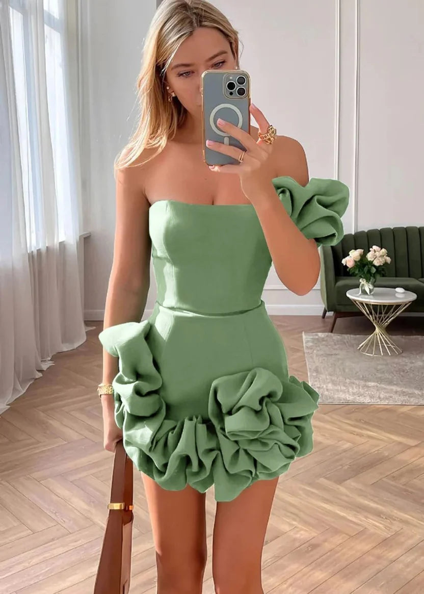 New Homecoming Dress One Shoulder Pleated Back to School Outfits Party Dress D7593