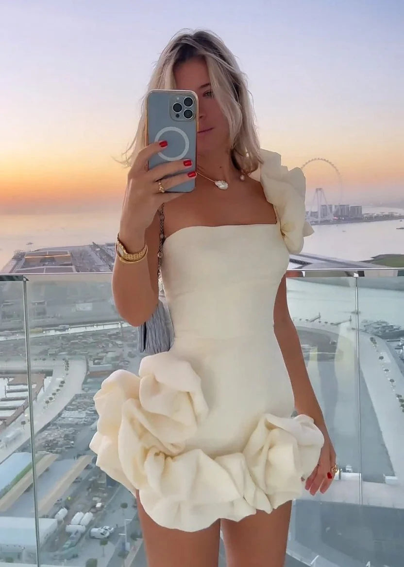 New Homecoming Dress One Shoulder Pleated Back to School Outfits Party Dress D7593