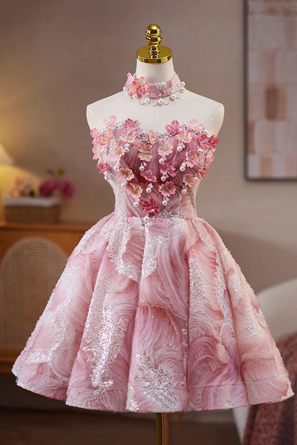 Charming Homecoming Dress Sweetheart Sequins Beaded Flower Short Prom Dress Back to School Outfits Party Dress  D6036