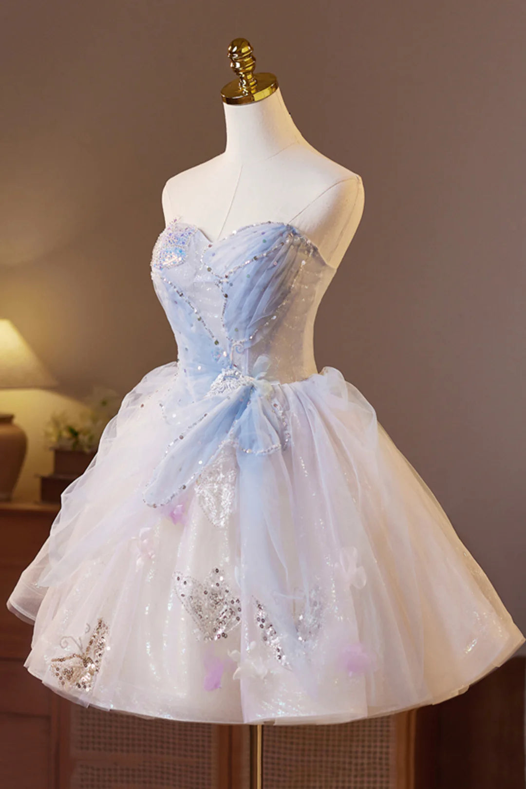 Sweet Homecoming Dress  Sweetheart Tulle Lace Sequins Short Prom Dress Back to School Outfits Party Dress  D6026