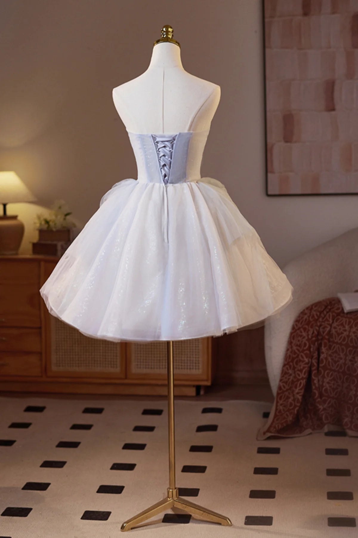 Sweet Homecoming Dress  Sweetheart Tulle Lace Sequins Short Prom Dress Back to School Outfits Party Dress  D6026