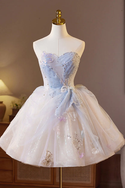 Sweet Homecoming Dress  Sweetheart Tulle Lace Sequins Short Prom Dress Back to School Outfits Party Dress  D6026