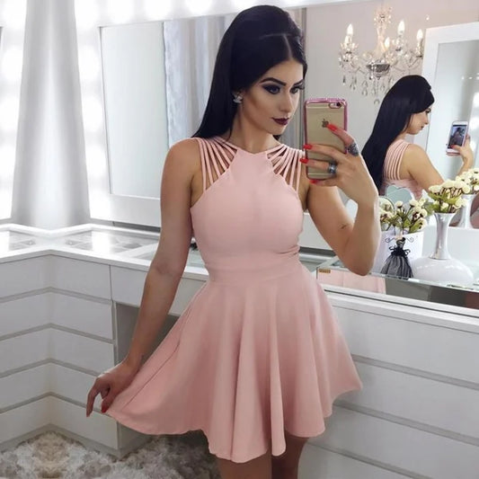 New Homecoming Dress Jewel Pleated A Line Back to School Outfits Party Dress D7553