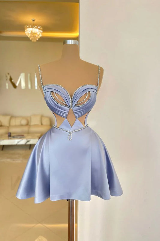 New Homecoming Dress Spaghetti-Straps Sweetheart Back to School Outfits Party Dress D7585