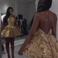 Sparkling Golden Sequin Embroidered Halter Dress Design A-line Applique Party Dresses Homecoming Dresses D1586