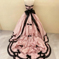 Pink satin ball gown back view for quinceanera