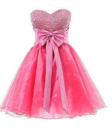 Unique Homecoming Dress Sweetheart Tulle Rinestone Bowknot Back to School Outfits Party Dress D7635