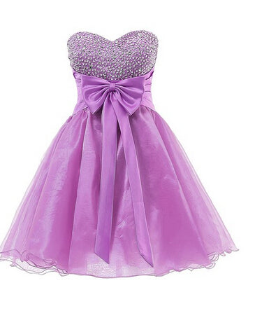 Unique Homecoming Dress Sweetheart Tulle Rinestone Bowknot Back to School Outfits Party Dress D7635