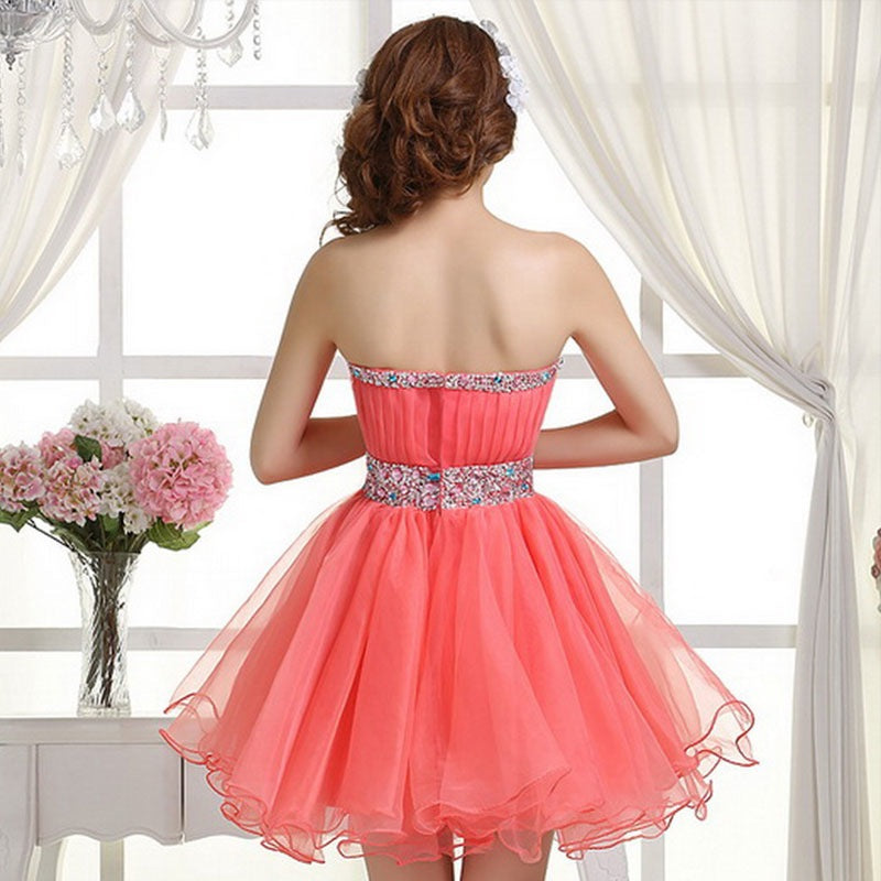 Unique Homecoming Dress Strapless Sequins Rinestone Back to School Outfits Party Dress D7626
