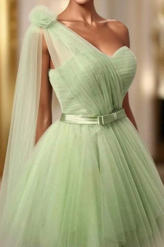 Unique Homecoming Dress Sweetheart Tulle One Shoulder Bowknot Back to School Outfits Party Dress  D7697