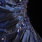 Navy blue beading prom dress detail view