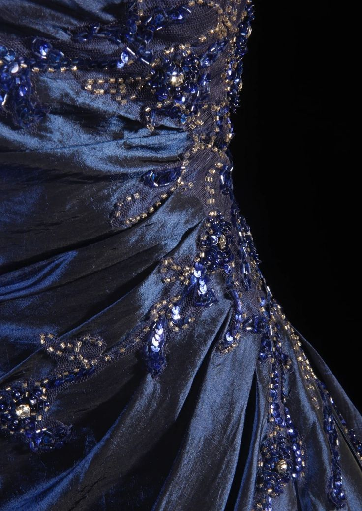Navy blue beading prom dress detail view