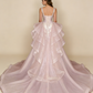 Pink evening gown model wearing back view