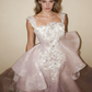 Pink mermaid evening gown with train derail view 