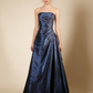 Navy blue satin A line evening dress for prom