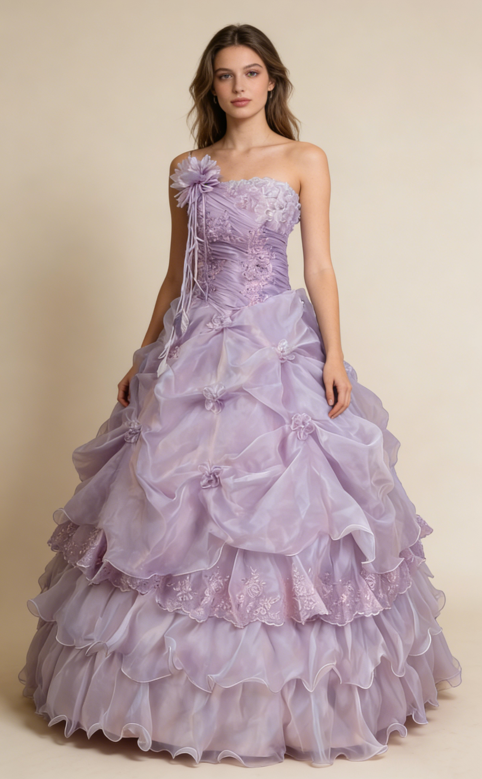 Light purple tulle ball gown model wear 