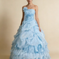 Light blue tulle ball gown model wearing front view